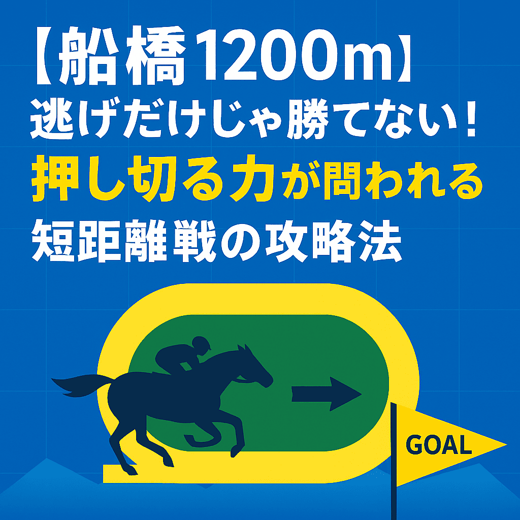 船橋競馬1200mで有利な逃げ・先行＋押し切り型の戦術を図解した日本語バナー画像